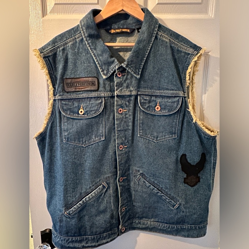 Genuine Harley Davidson Eagle Logo Patch Blowout Blue Denim Vest